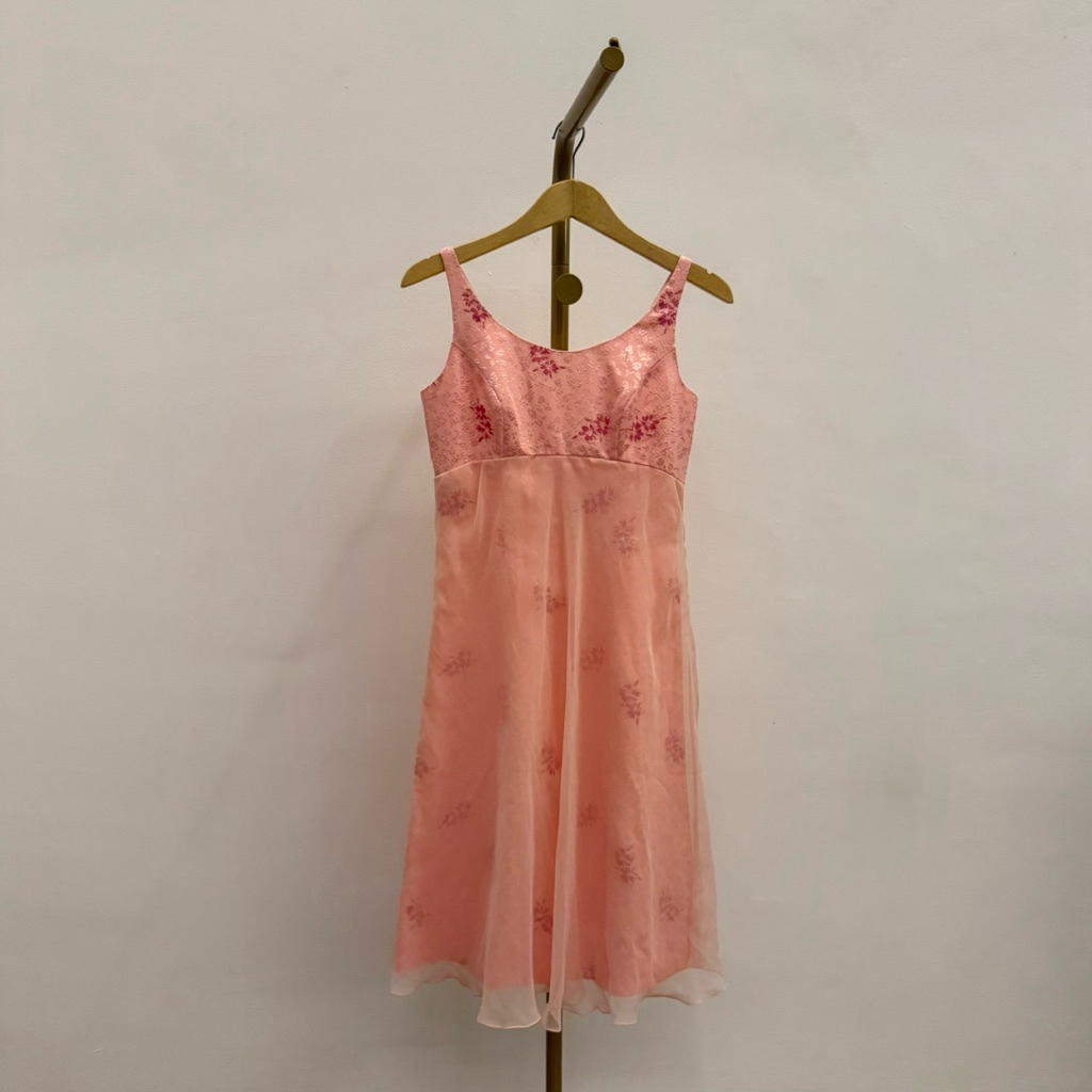 PRELOVED Precious Moment Bridal Pink Floral Sleeveless Midi Dress Bunga Mewah Fashion Wanita