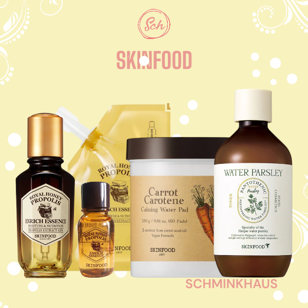 SKINFOOD Royal Honey Propolis Enrich Essence |  Carrot Carotene Calming Water Pad |  Pantothenic Wat