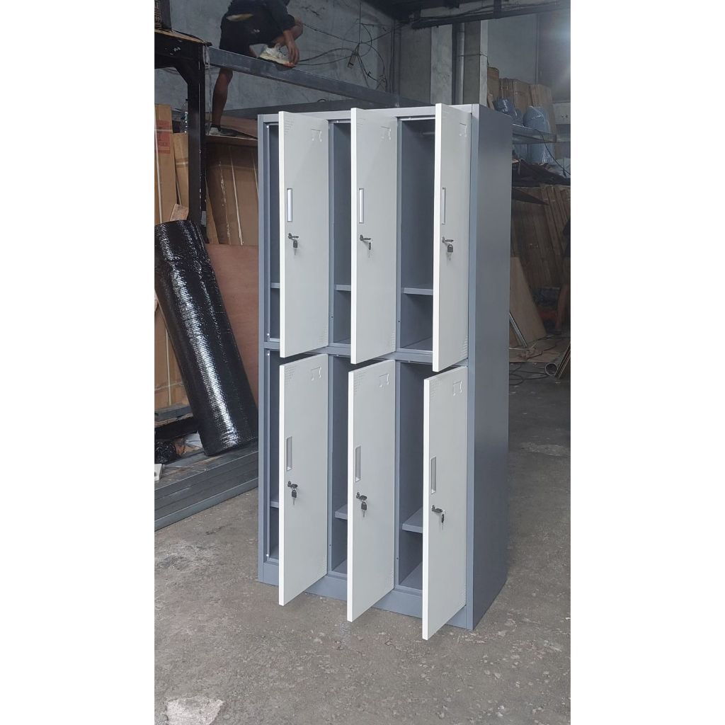 Loker 6 Pintu Space Besar - Warna Abu Putih Full Besi