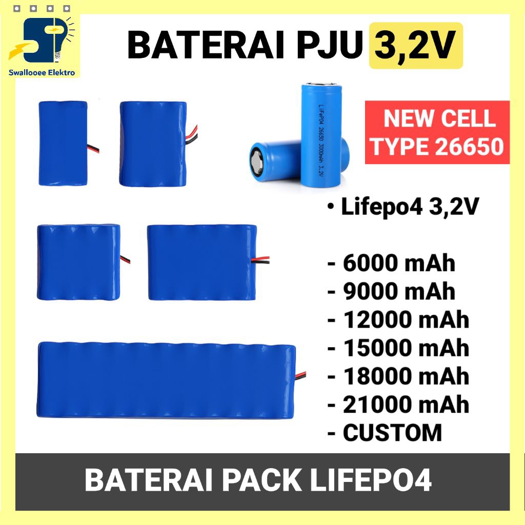Baterai pack Lifepo4 Baterai Lampu PJU Tenaga Surya CUSTOM