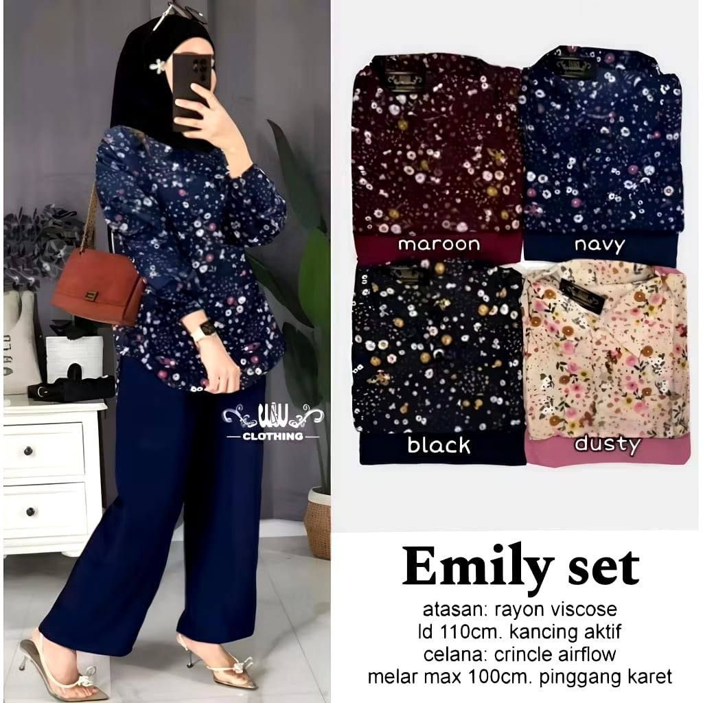 SETELAN BUNGA RAYON TWILL TERBARU / ONE SET WANITA DEWASA MOTIF BUNGA KEKINIAN / SETELAN RAYON TWILL