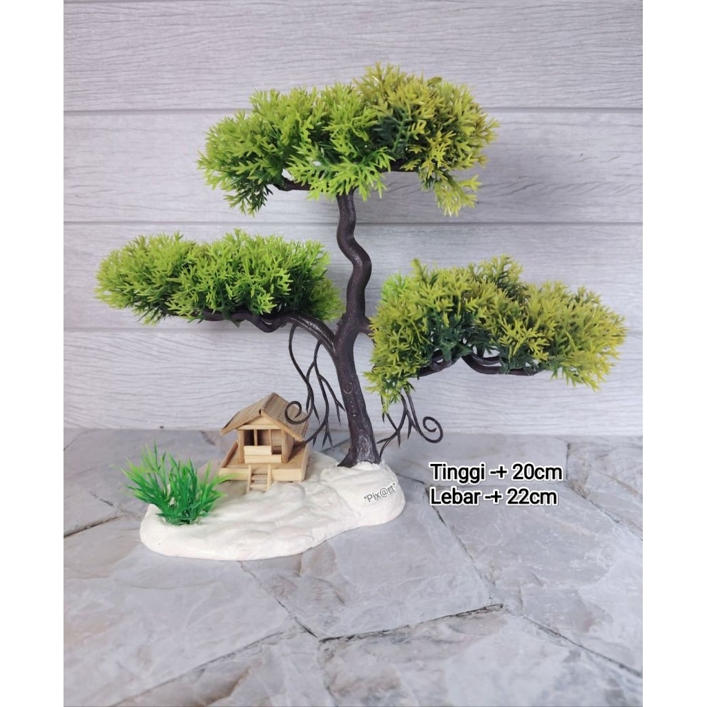 Miniatur rumah pohon bonsai plastik hiasan aquarium, dekorasi aquascape, rumah pohon, tanaman bonsai