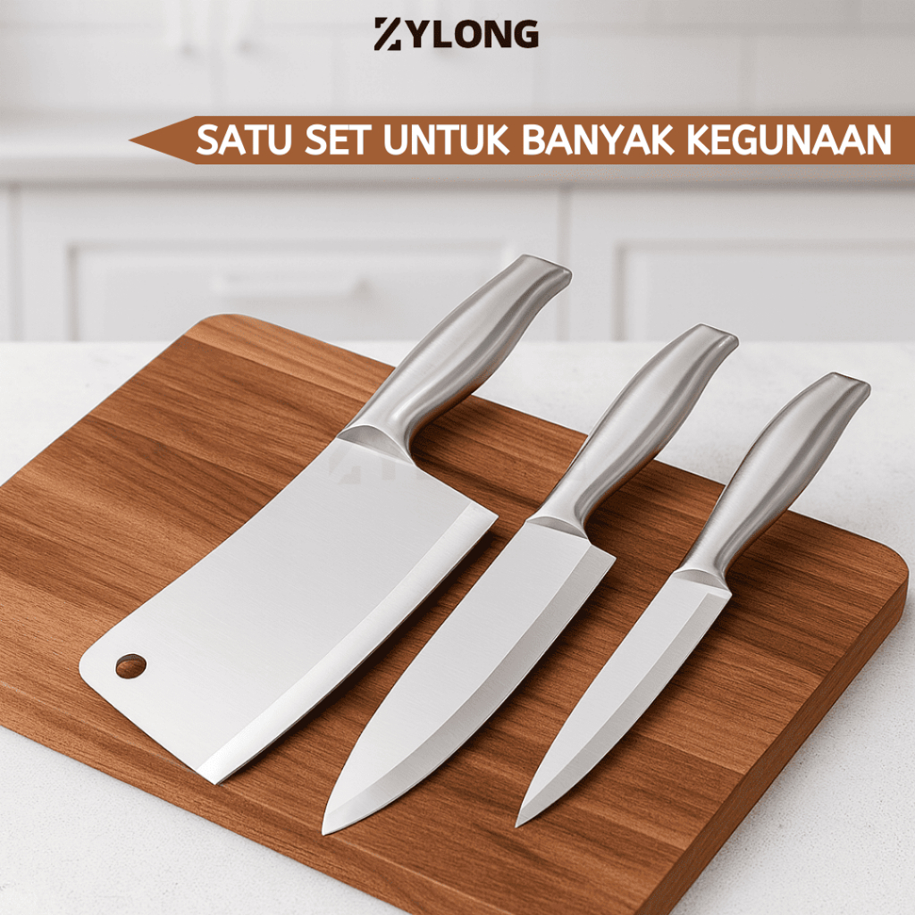 BESTPROMO Set Pisau Dapur Stainless Tajam Stabil, Cocok untuk Daging & Ayam ZYLONG