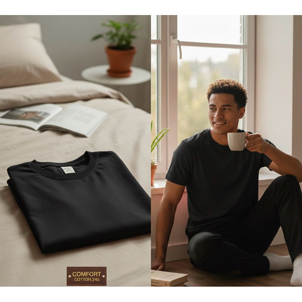 Kaos polos "HITAM" cotton combed 24s  Gatuan & Grosir