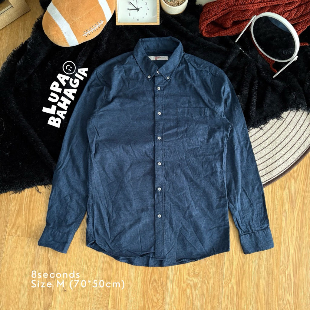 8SECONDS Navy Flannel Long Shirt size M • 100% Original