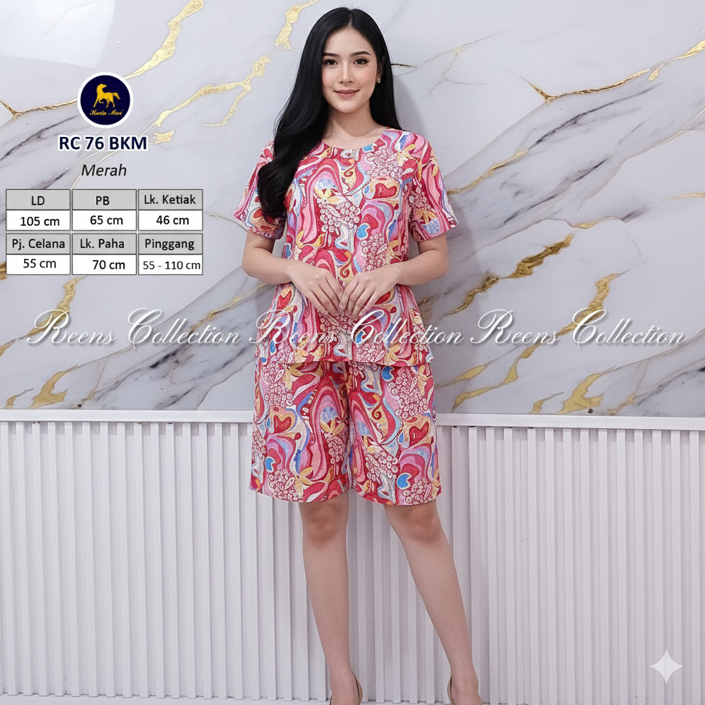Batik Kuda Mas Setelan RC 76 LD 105cm | Piyama Wanita Setelan Celana Pendek Lengan Pendek Busui
