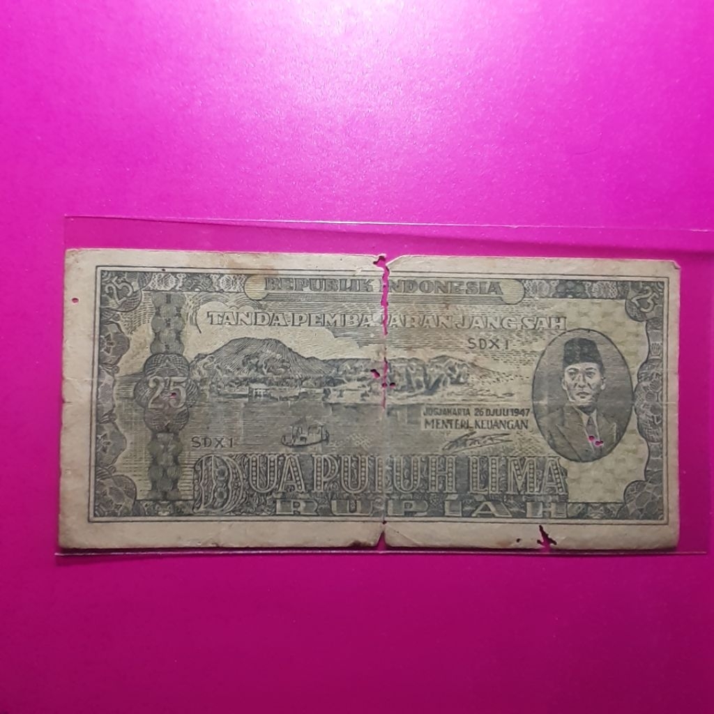 uang kuno 25 rupiah ori 1947 hijau