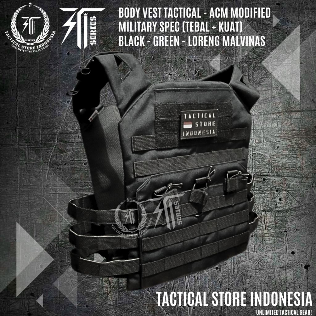 Tactical Store Indonesia ® EXCLUSIVE Body Vest ACM Modified - Bodyvest Tactical Hitam Hijau Loreng
