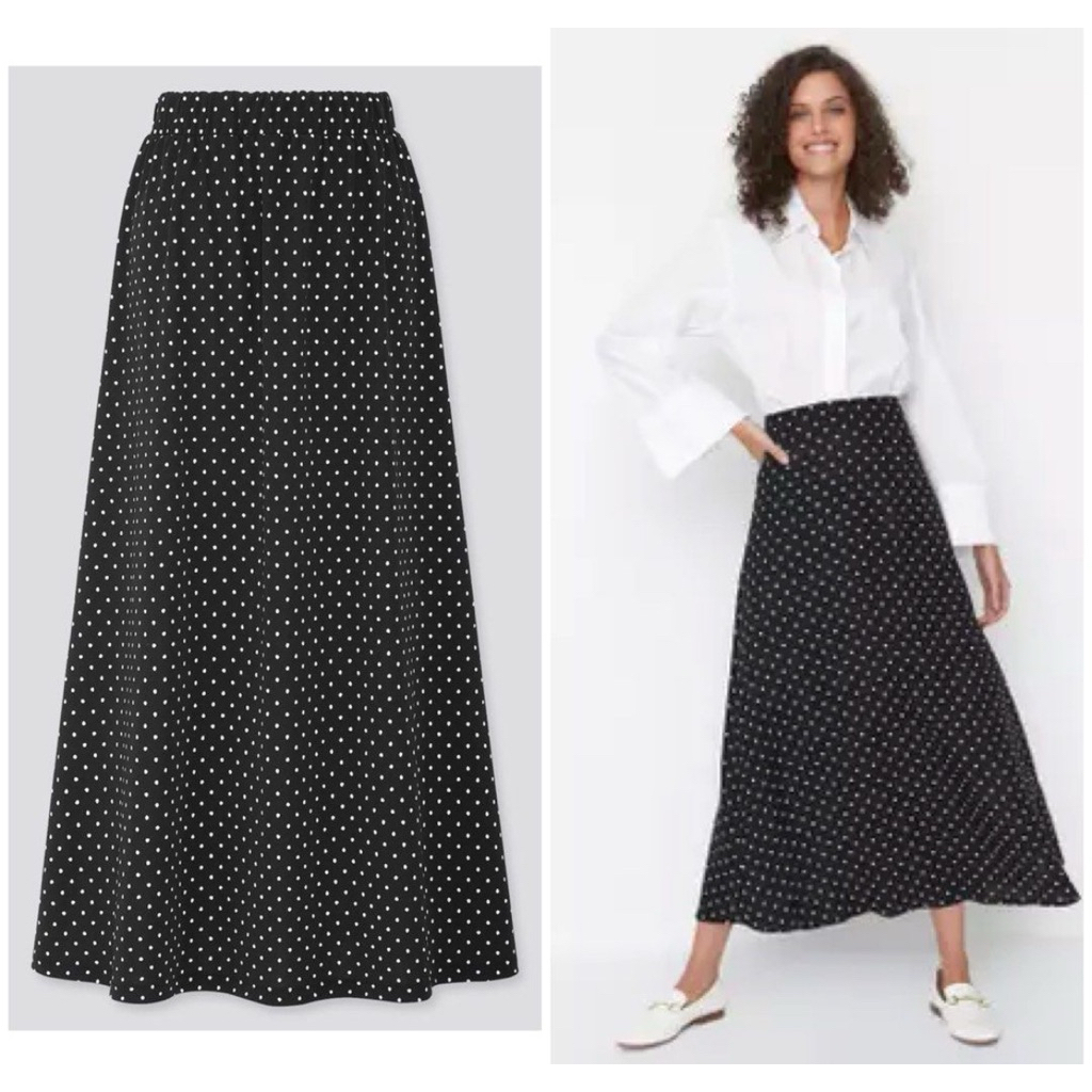 rok polkadot skirt branded by gu uniqlo