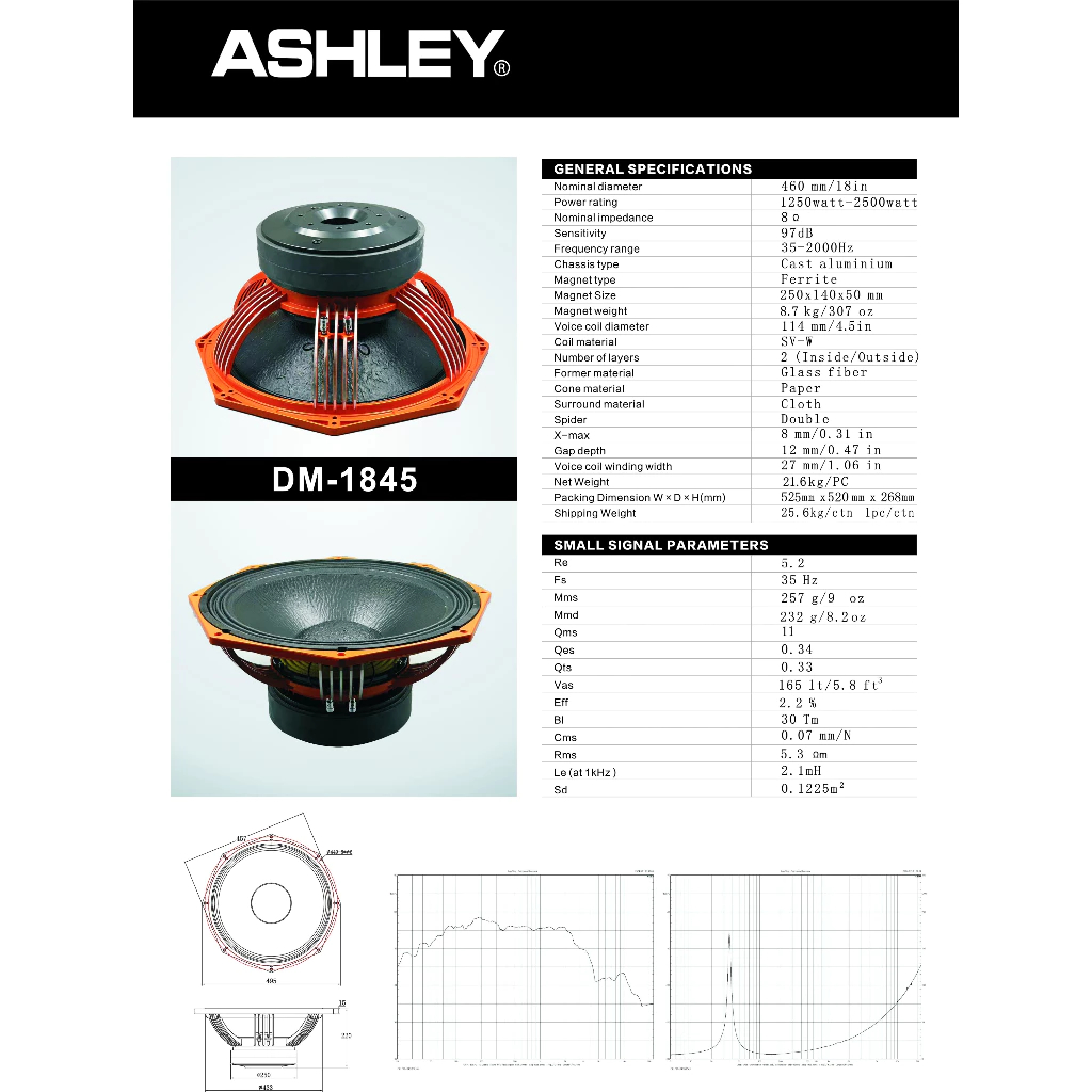 Ashley DM1845 18 Inch Double Magnet Speaker