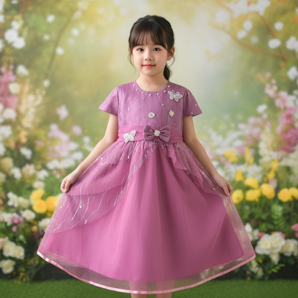 Gaun Pesta Anak Perempuan Tile Premium Kupu Bunga | Dress Princess Mewah Anak High Quality