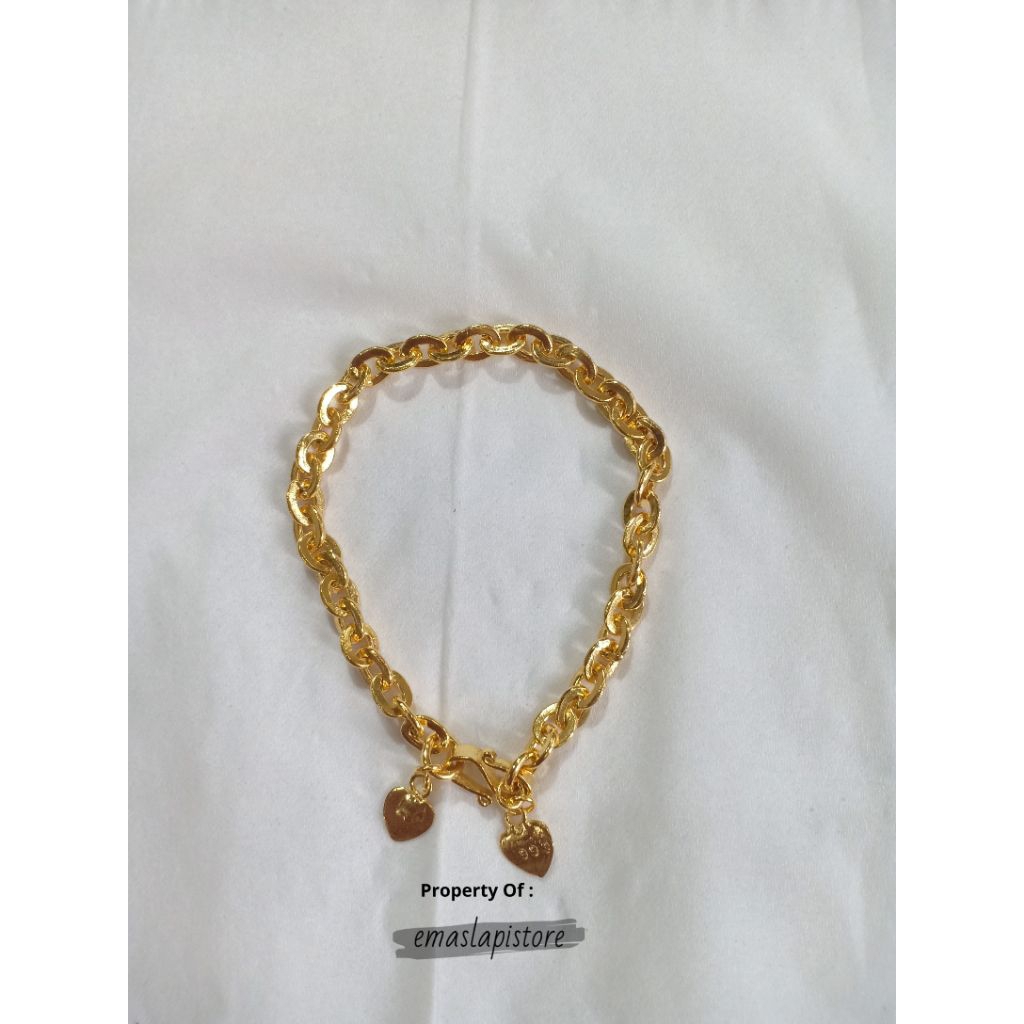 Gelang Rantai Belitung Pipih Klasik Lapis Emas 999 Banjar
