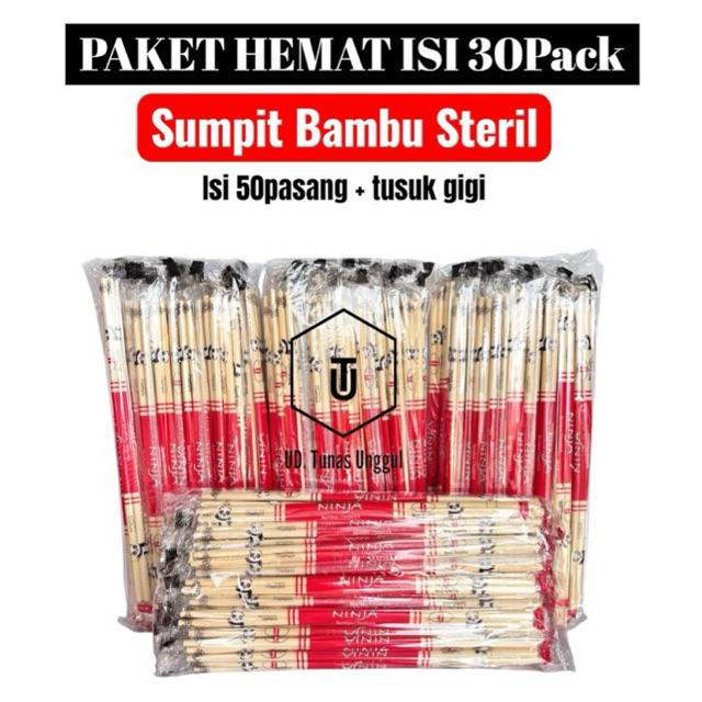 SUMPIT BAMBU “NINJA PANDA” isi 30pack - sumpit kayu - sumpit higienis