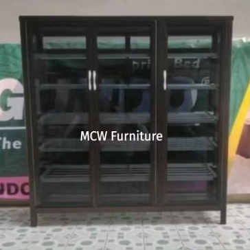 MCW furniture- RS 3PC- 120x35x120/Lemari sepatu aluminium coklat tebal/Almari sepatu aluminium Kaca 