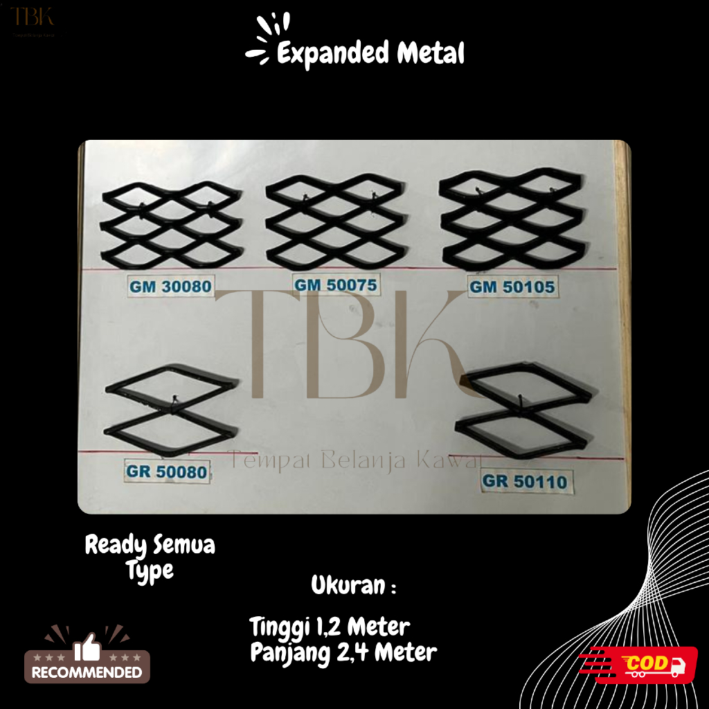 Expanded Metal Jaring Baja Hitam | Tebal 0,7mm - 3mm | Tinggi 120cm Panjang 240cm | Type GM30080 , G
