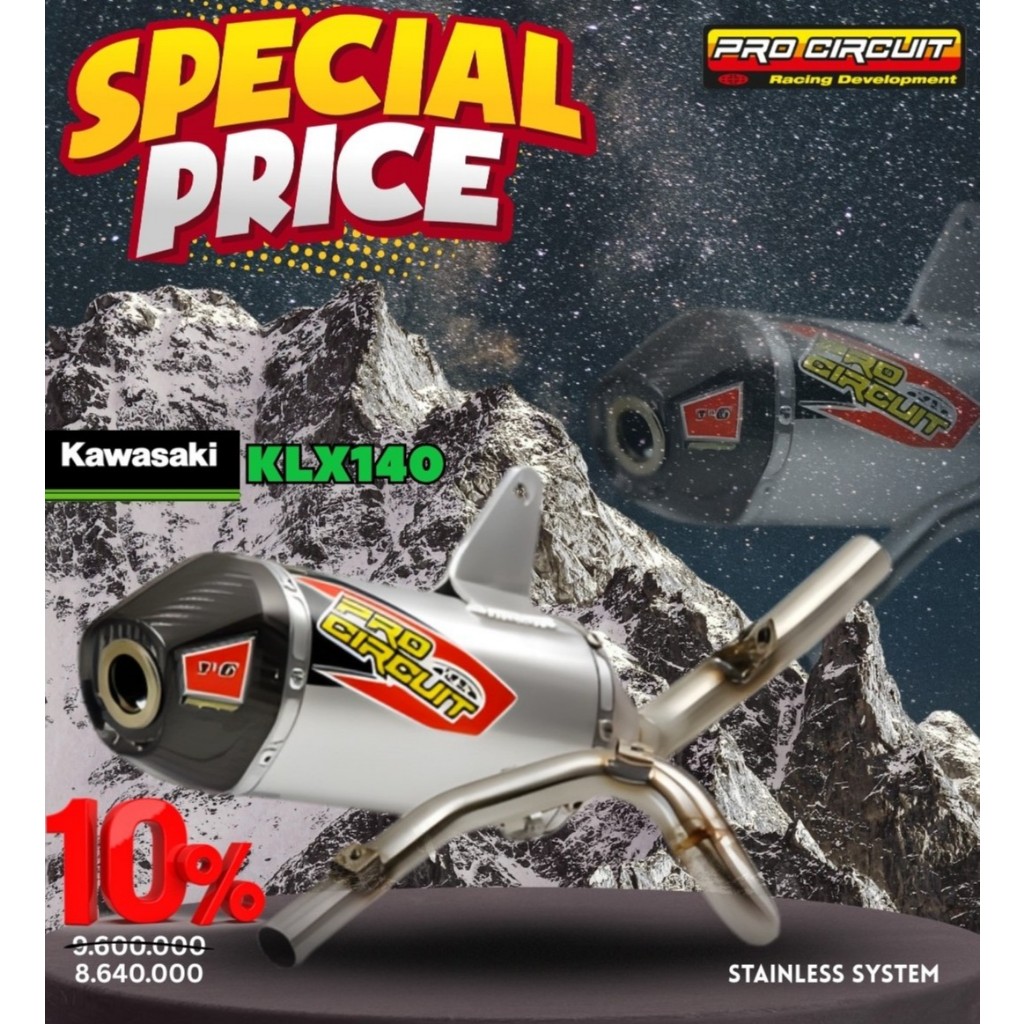 KNALPOT KLX 140 PRO CIRCUIT T-6 USA ORIGINAL FULL SYSTEM KAWASAKI KLX 140 G L KLX 140 RF
