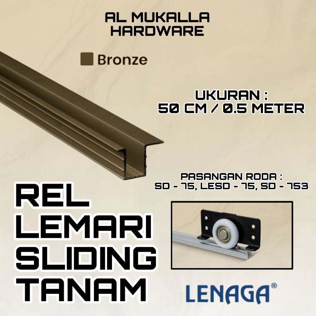 Rel Pintu Lemari Geser Sliding LAS 75 LENAGA [ 50 CM ] | Rel Tanam Aluminium | Rel Pasangan Roda SD 