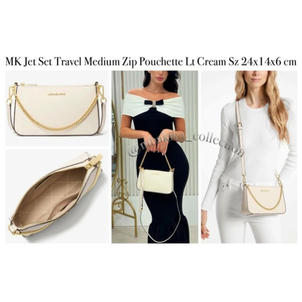 MK Jet Set Travel Medium Zip Pouchette Lt Cream