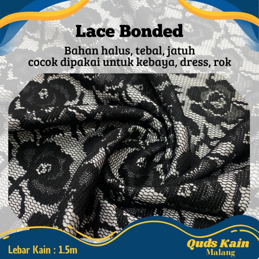 Kain Brokat Lace Bonded | Kain Brokat + Furing Dalaman