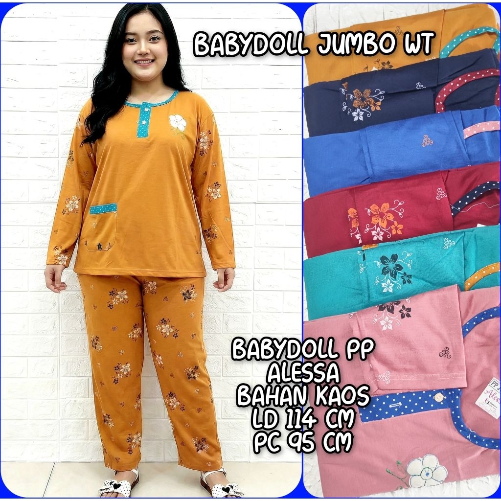 Setelan Baju Tidur Jumbo Dewasa Bahan Kaos Babydoll Jumbo Lengan Panjang