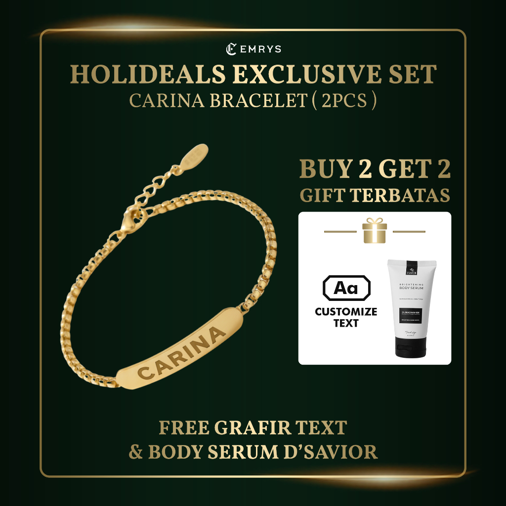 BUY 2 FREE 1 GIFT Emrys Premium Gelang Couple CARINA Real Titanium Anti Karat Pria Wanita FREE Custo