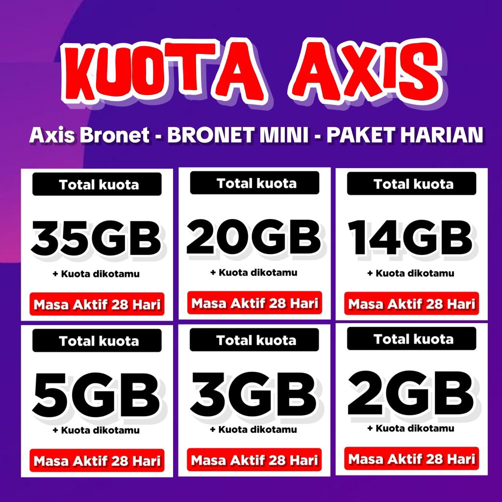 KUOTA ISI ULANG AXIS MURAH, AIGO BRONET, BRONET MINI & PAKET HARIAN
