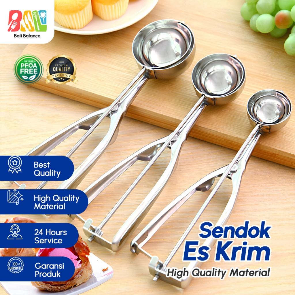 Sendok Es Krim Stainless Steel Scoop Ice Cream Anti Jatuh, Capit Serbaguna untuk Puding Kue - 252