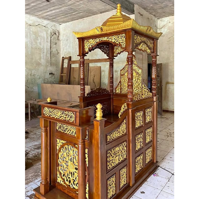 Mimbar Masjid Jati Ukir Kubah Finishing Walmut Mimbar masjid mewah