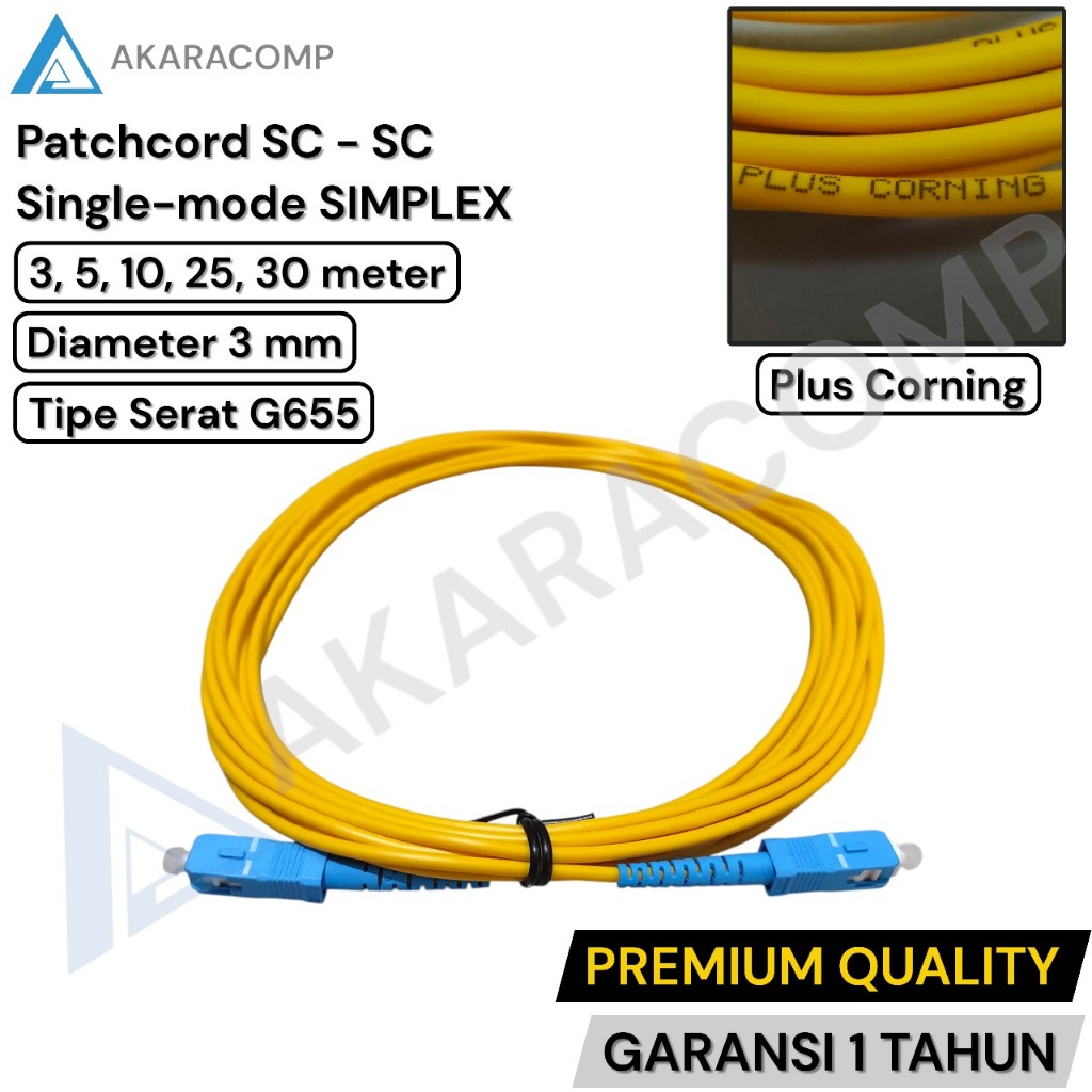 Patchcord Plus Corning SC/UPC - SC/UPC G655 3mm Singlemode Simplex 3, 5, 10, 25, 30 meter
