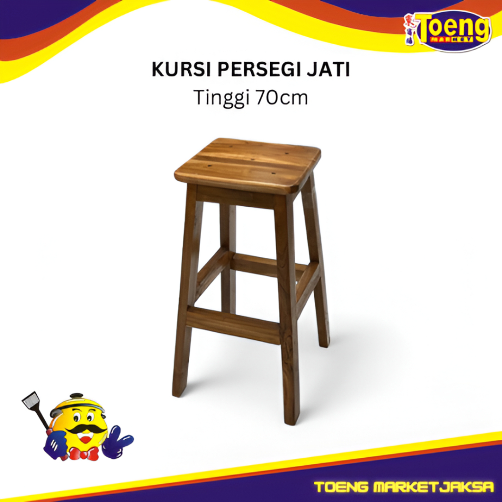 Kursi Bar Kayu Tinggi - KURSI PERSEGI JATI Tinggi 70cm THB