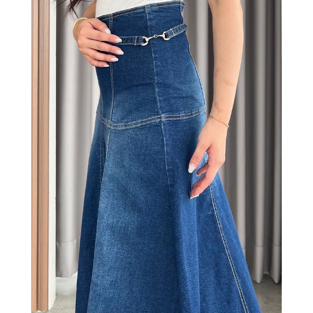 C5X Jeans - Nain Flare Denim Skirt Rok Jeans Wanita Bahan Stretch Melar Soft Pinggang Regular Nyaman