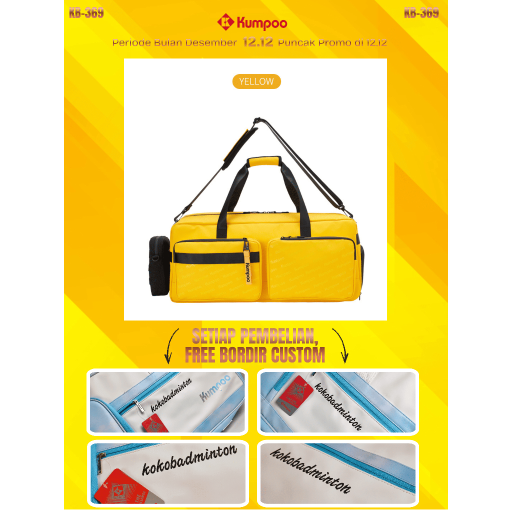 Kumpoo Badminton Large Racket Bag KB-369 Orange | Tas Raket Bulutangkis Besar KB369 KB 369 Oren