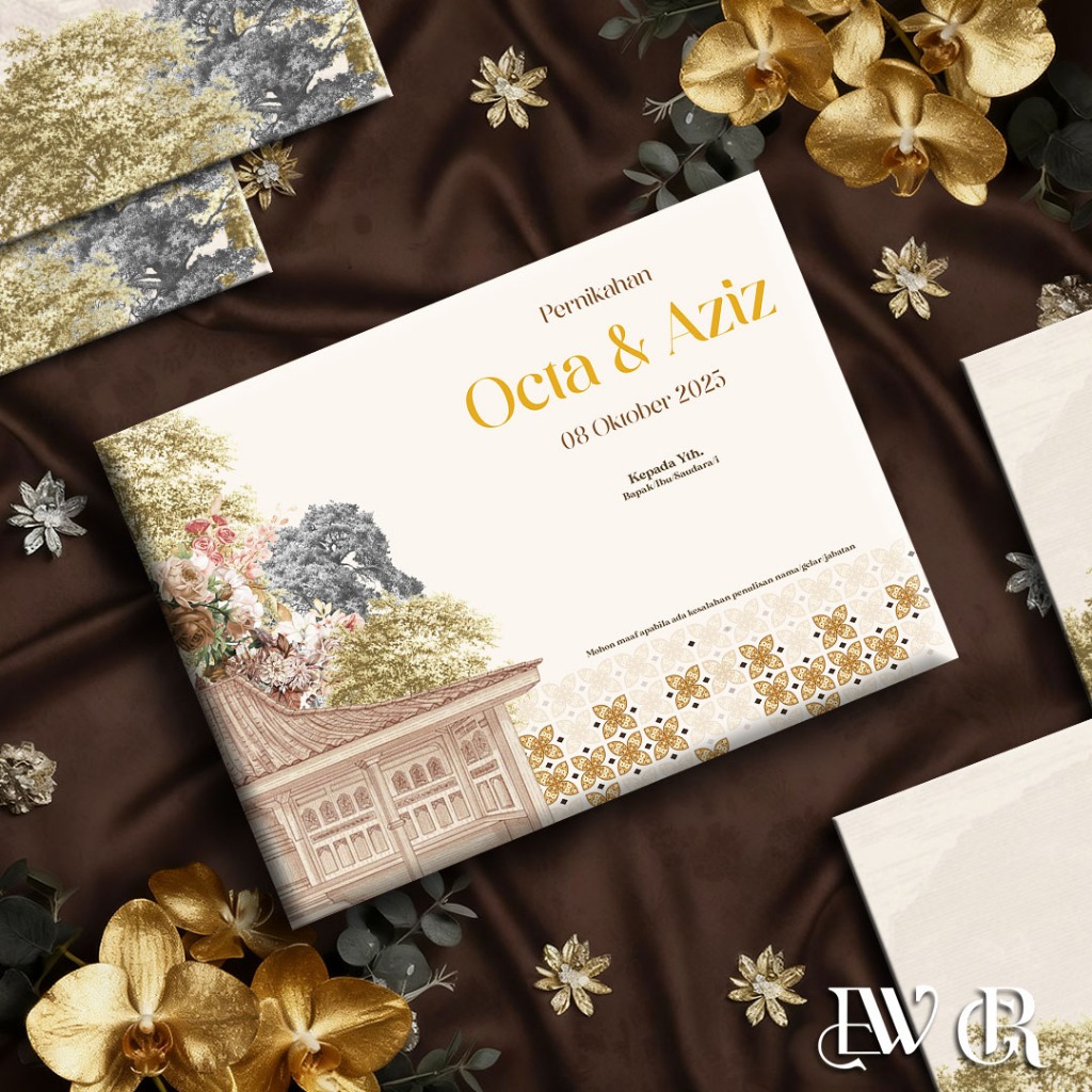 HARDCOVER LANSCAPE + AMPLOP RUMAH JOGLO ADAT JAWA FREE WEBSITE COKLAT UNDANGAN PERNIKAHAN ELEGAN VIN