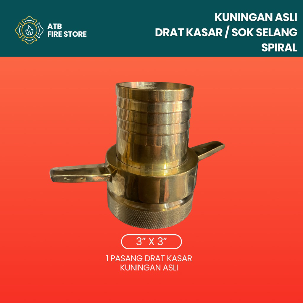 Drat Kasar Kuningan Asli 3” x 3” | Sok Sambungan Selang Hisap / Spiral | Compatible Mesin Tohatsu | 