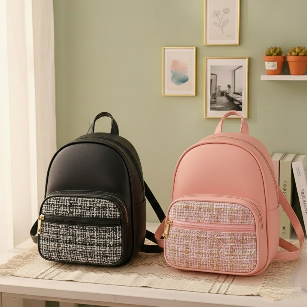 Tas Ransel Kiyomi Wanita Kulit Sintetis Murah Tas gendong sekolah Tas ransel korea