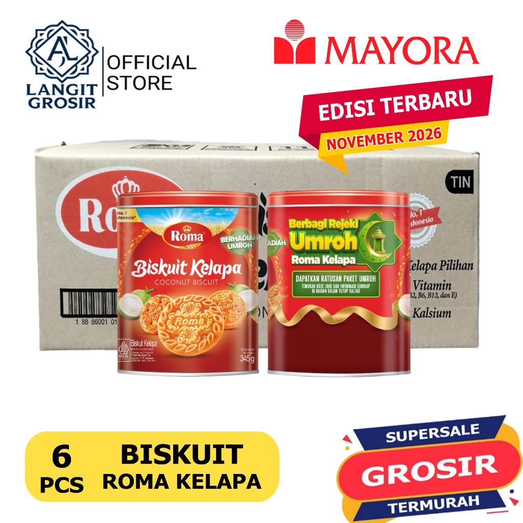 1 DUS Biskuit Roma Kelapa Kaleng 345gr  isi 6 Kaleng Edisi Berhadiah Umroh