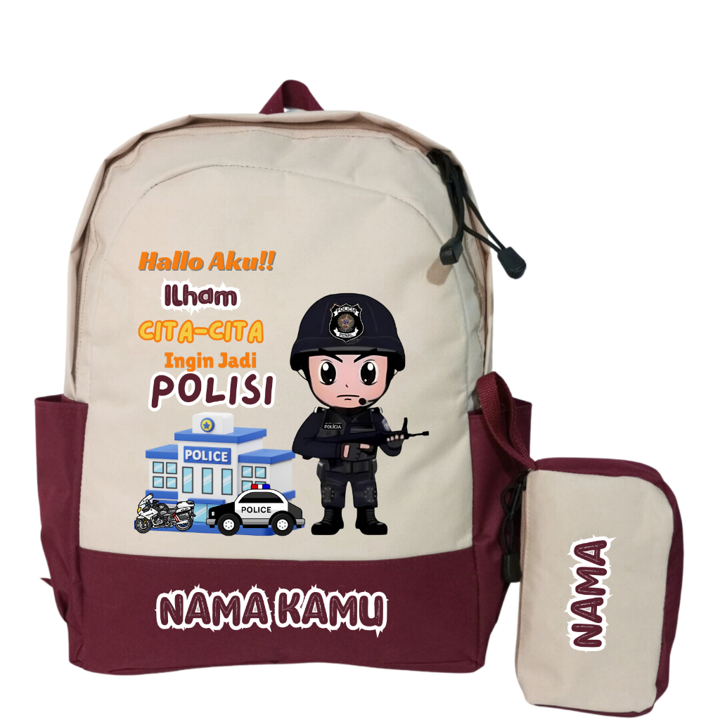 Sheku Tas Anak Karakter Polisi Untuk TK-SD Gratis Request Nama + Cita-cita Buah Hati