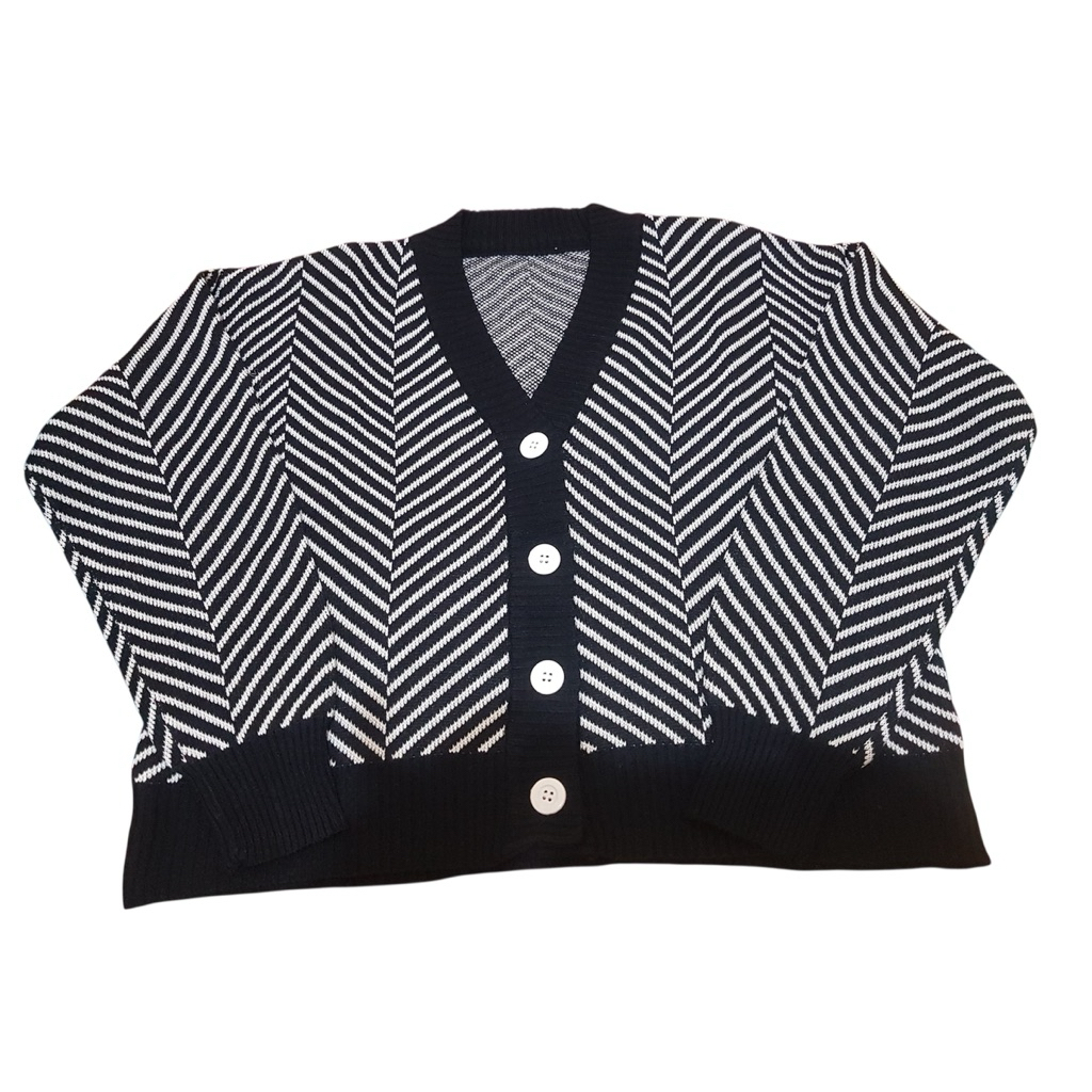 cardigan wanita crop motif list garis