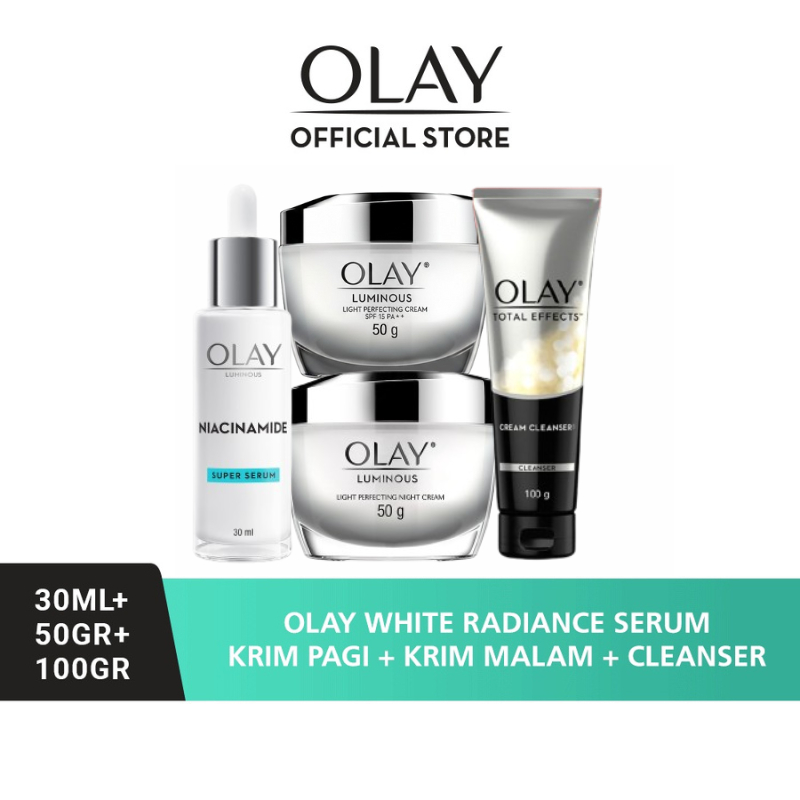 [LEBIH HEMAT] Olay Set Pencerah Whitening: Luminous Krim Pelembab Pagi 50 gr+ Malam 50gr + Essence 3