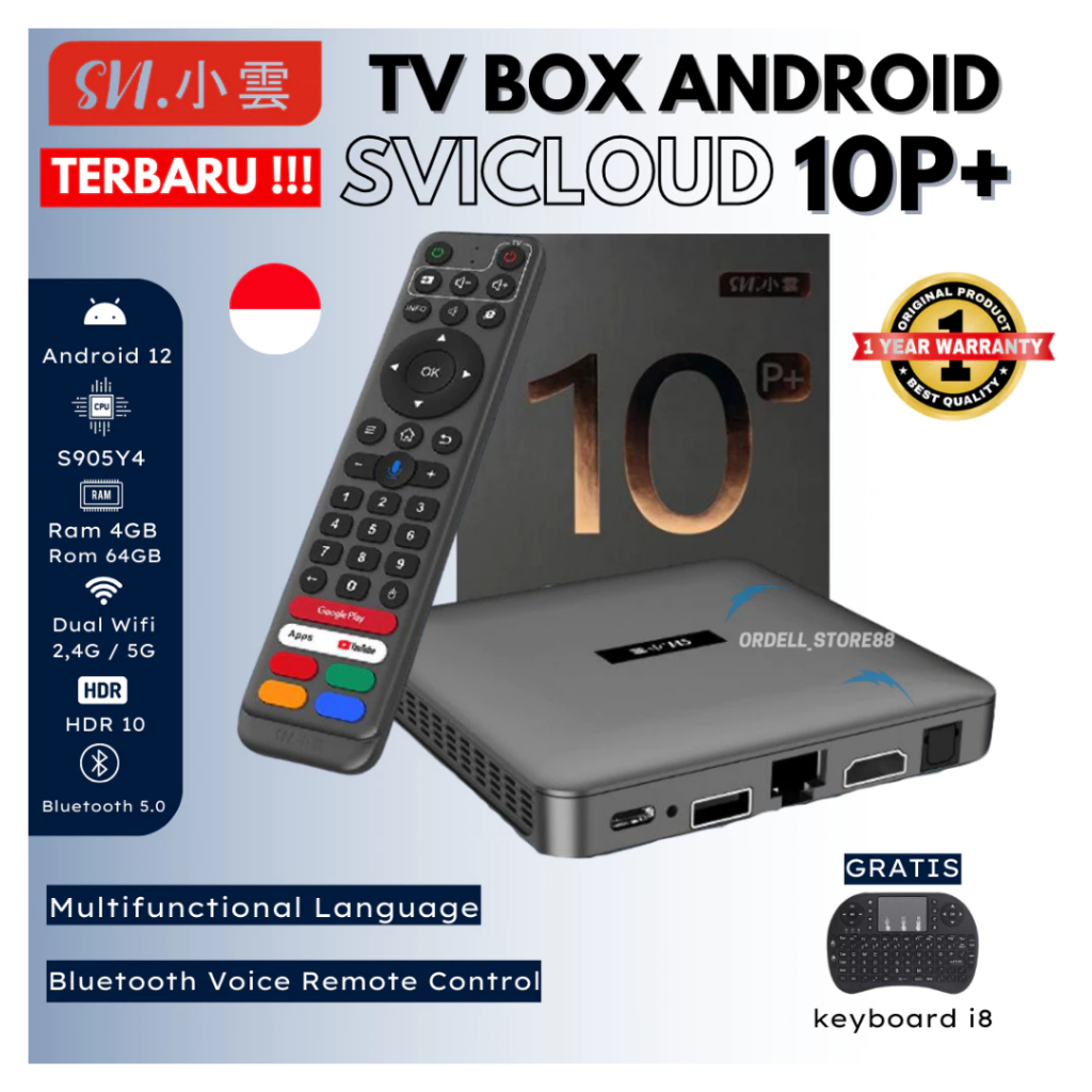 Tv Box Android SVICLOUD 10P+ Indonesia 8K 4GB/64GB 9CORE WIFI 2.4/5GHZ