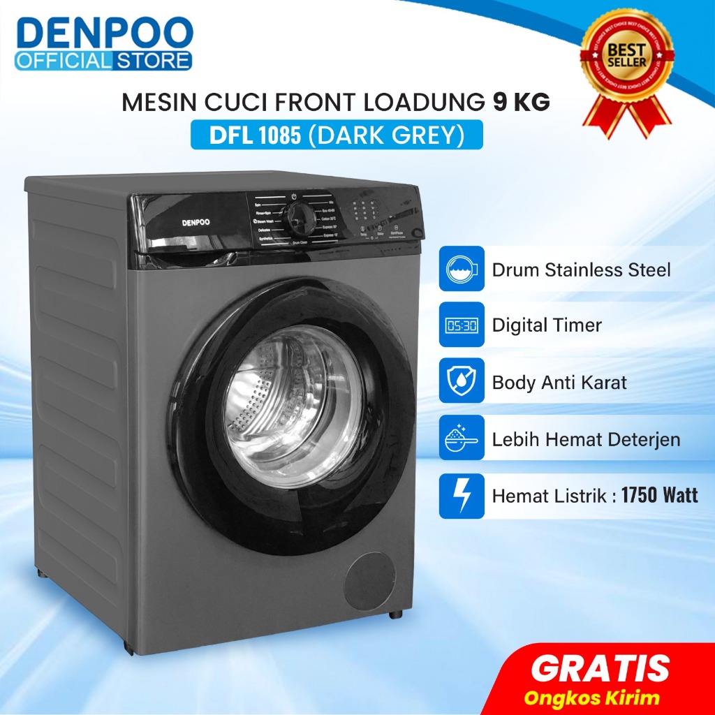Denpoo Mesin Cuci Front Loading 1 Tabung DFL-1085 (9KG)