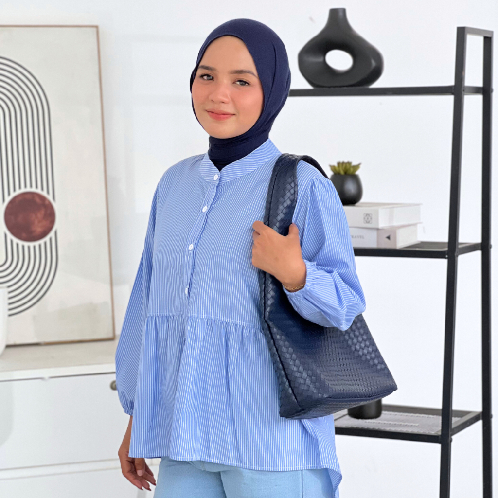 Fukutani - AERIN Stripe Blouse | Cotton Stripe Shirt | Kemeja Kerut Katun Salur | Fukutani