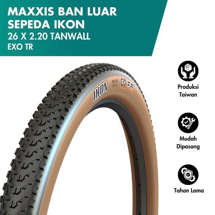 Maxxis Ban Luar Sepeda Ikon Tanwall Skinwall 26 X 2.20 Exo Tr Tubeless Ready 60 Tpi Bicycle Outer