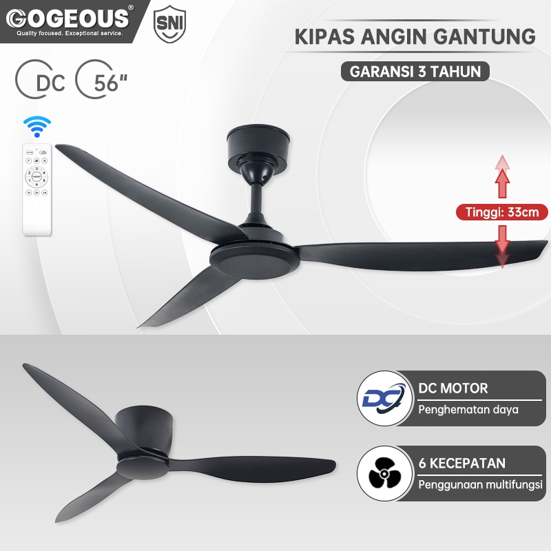 COD Kipas Angin Gantung Plafon Remote 56Inci Besar 3 Baling 6 Kecepatan Motor DC Kipas Angin Gantung