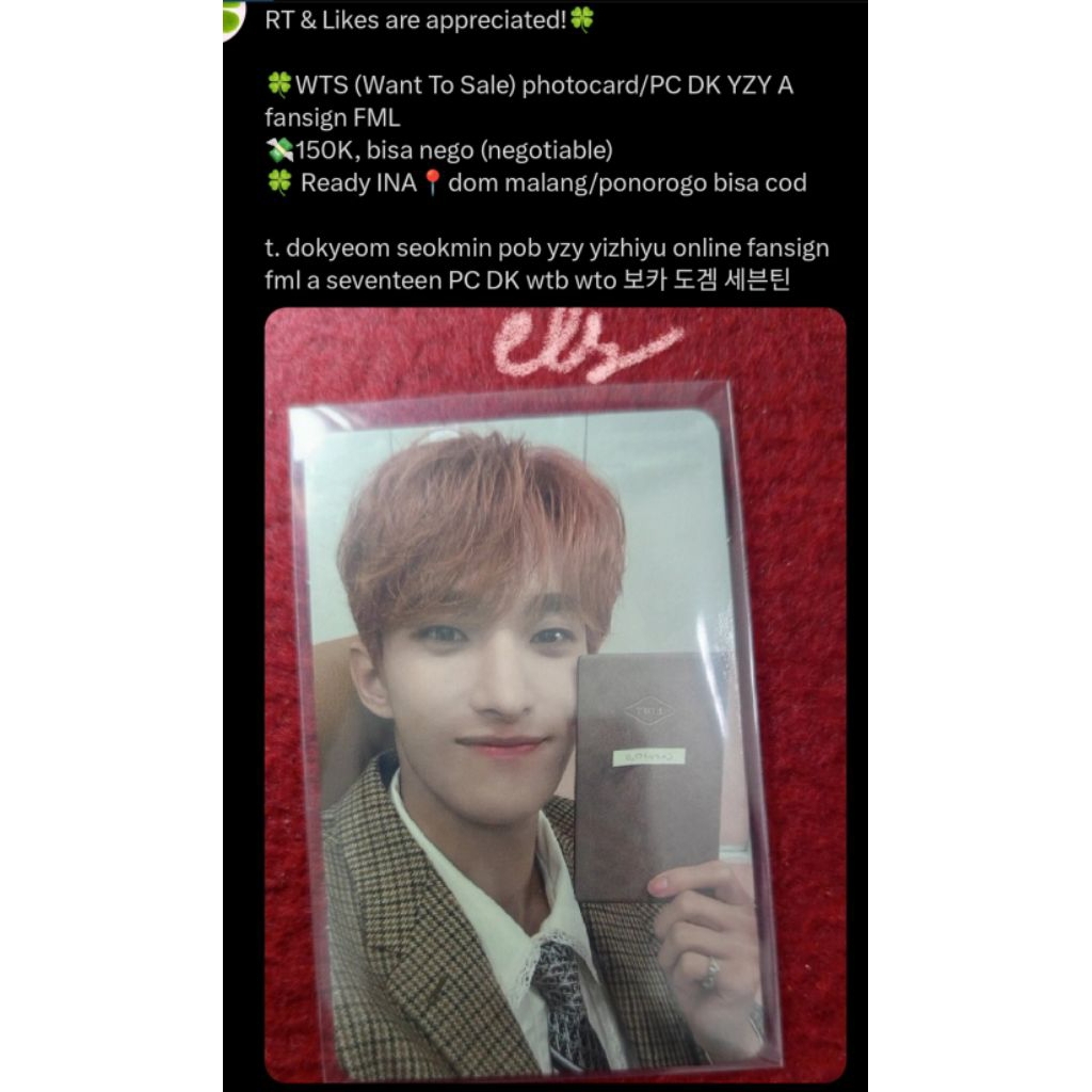 Jual Photocard PC DK Dokyeom YZY Yizhiyu Online FANSIGN A FML WTS