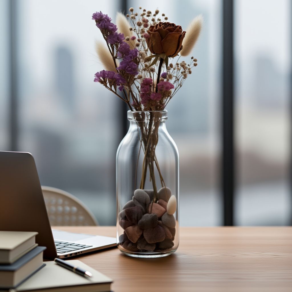vas bunga botol asi tinggi 10 cm dan diameter 5 cm//vas bunga plus batu hias/bejana botol asi/botol 