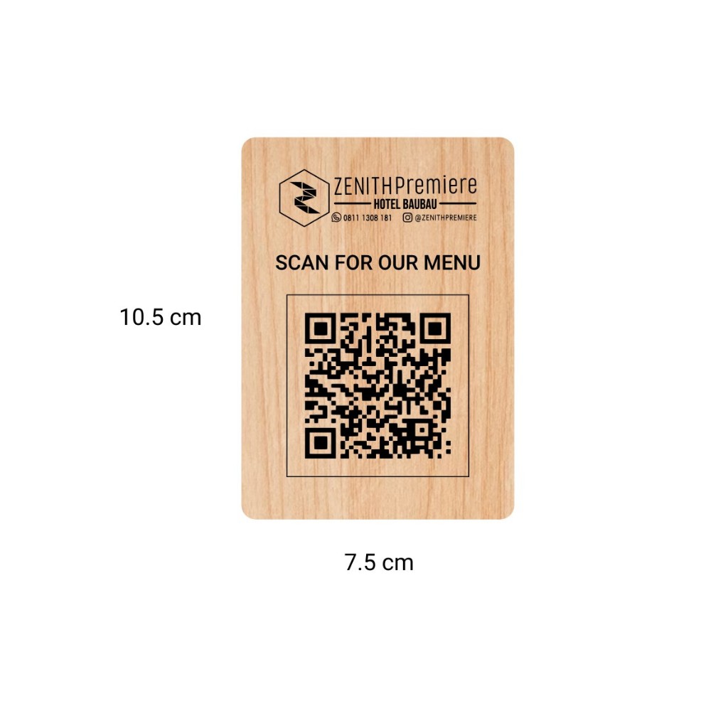 Papan QR Code Custom dari Kayu Pinus 10.5 x 7,5 cm x 4 mm