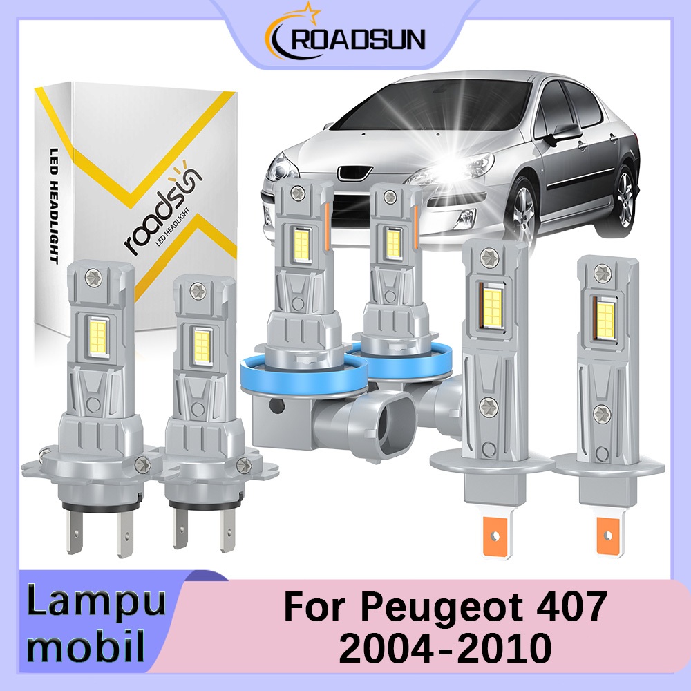 [For Peugeot 407 2004-2010] Sepasang LED Lampu Depan Mobil Super Bright Hi/Lo Beam Car Headlights 18