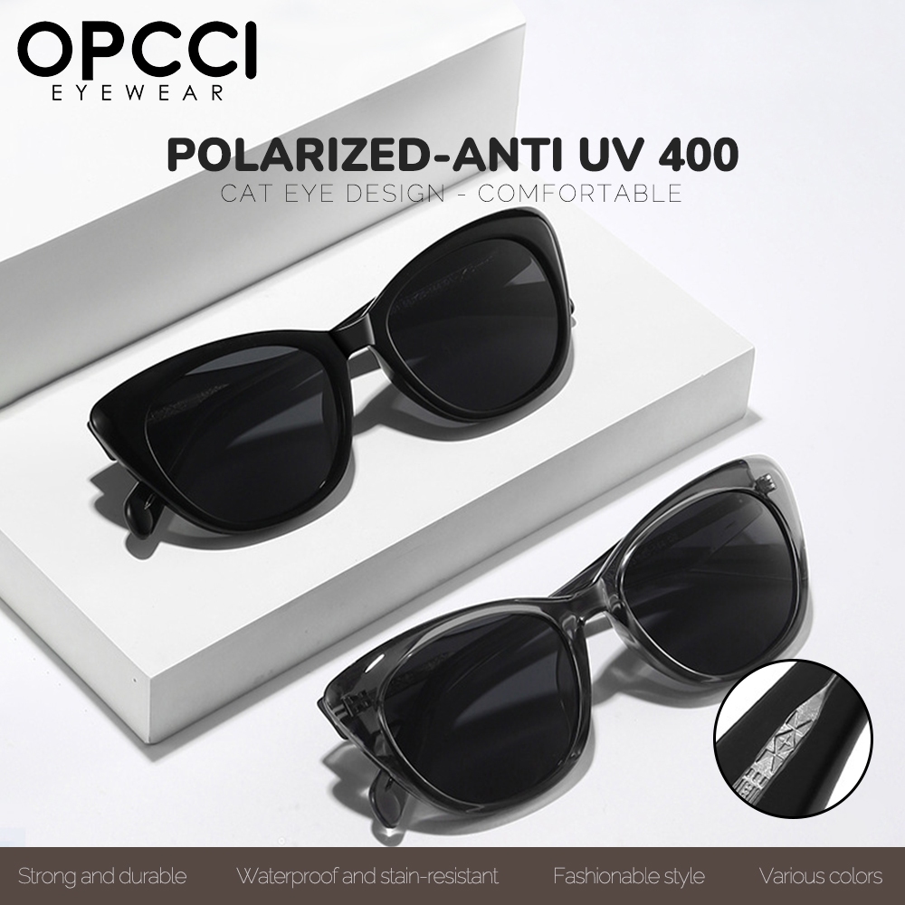 OPCCI Kacamata Sunglasses Hitam Polarized Anti UV400 Bahan TR90+Acetate Kokoh Ringan Style Cat Eye F