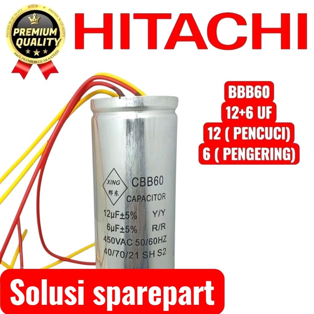 Kapasitor mesin cuci Hitachi 2 Tabung 12+6uf